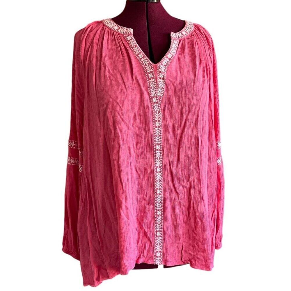 Lane Bryant Shirt Womens Size 22 Pink Hippy Tunic Boho Indy Festival Burning Man